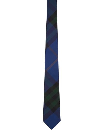 Burberry Cravate bleue en soie à carreaux - Noir