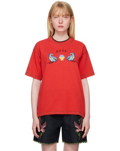 Bode T-shirt rouge à images de perruche