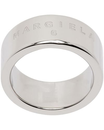 MM6 by Maison Martin Margiela Bague argentée à logo - Blanc
