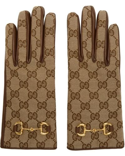 Gucci Beige & Brown Canvas Gloves - Natural