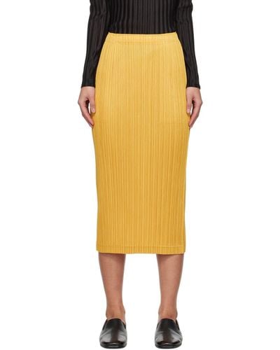 Pleats Please Issey Miyake Yellow Thicker Bottoms 1 Midi Skirt