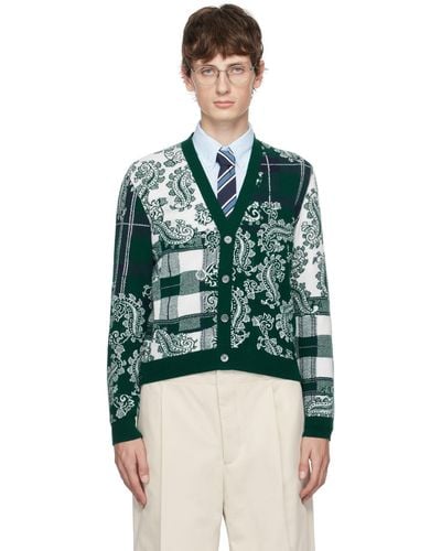 Thom Browne Thom e cardigan vert à motif en tricot jacquard