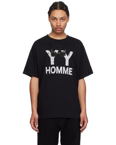 Yohji Yamamoto T-shirt noir à image et logo imprimés