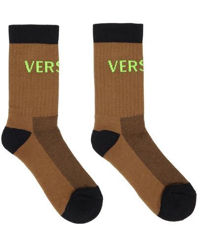 Versace Brown & Black Logo Socks - Green