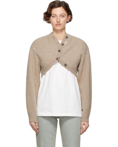 Adererror Taupe Cropped Twile Cardigan - White