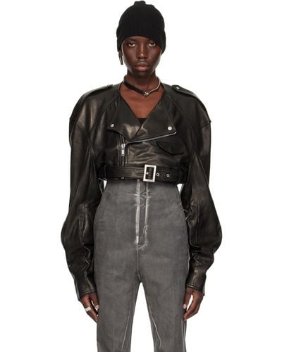 Rick Owens Blouson motard écourté noir en cuir