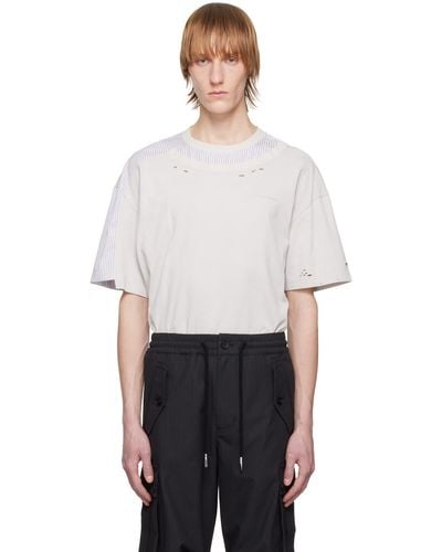Feng Chen Wang グレー ディストレス Tシャツ - ホワイト