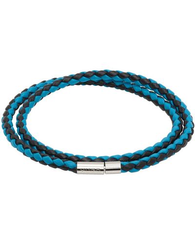 HUGO Bracelet double tour bleu et noir en cuir