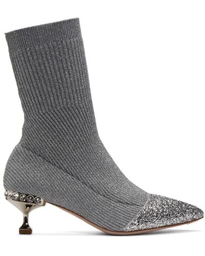 Miu Miu Silver Glitter Sock Boots - Metallic