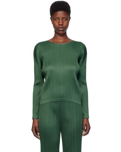 Pleats Please Issey Miyake Green Monthly Colors December Long Sleeve T-shirt