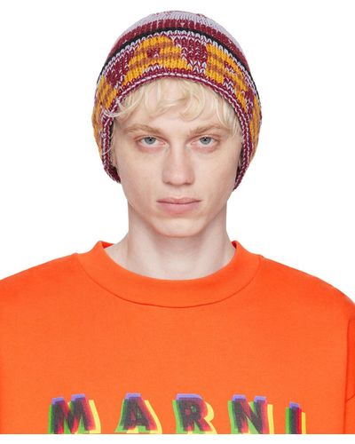 Marni Bonnet e à logo en tricot jacquard - Orange