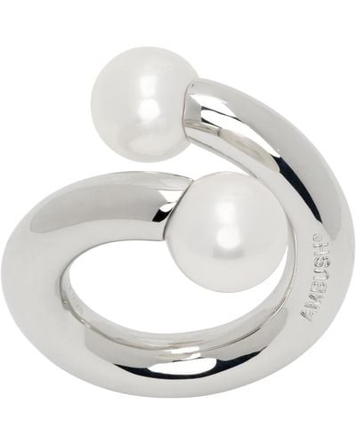 Ambush Silver Pearl Barbell Ring - Metallic