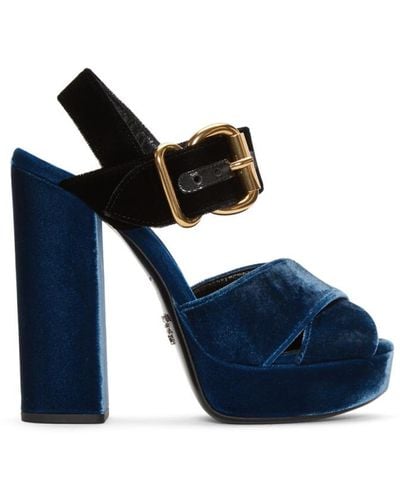 Prada Blue & Black Velvet Platform Sandals