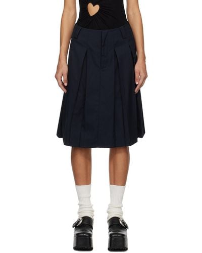 Ambush Navy Pleated Midi Skirt - Black