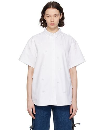 Pushbutton Ribbon Shirt - White