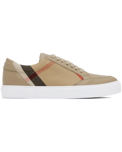 Burberry Sneakers en cuir et coton House check - Neutre