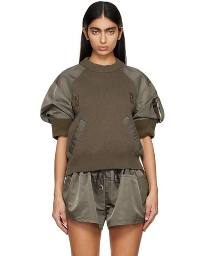 Sacai Taupe Panelled Jumper - Brown