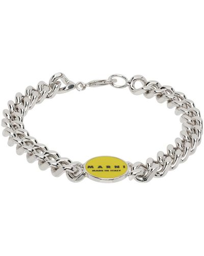 Marni Bracelet-chainette argenté et jaune à disque à logo - Noir