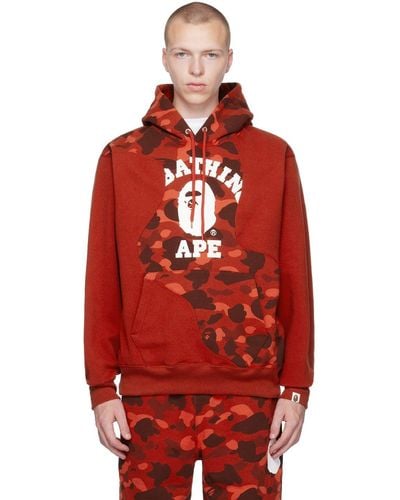 A Bathing Ape Camo College Cutting Hoodie - Red
