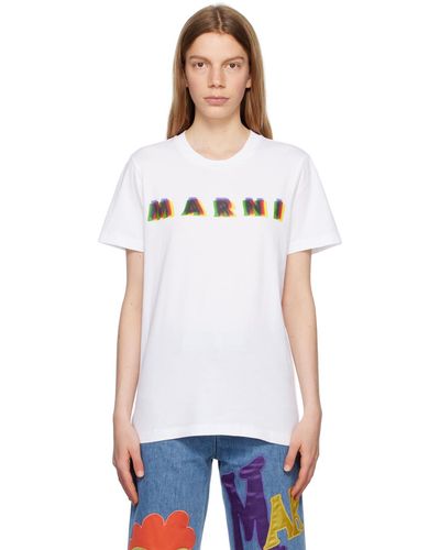 Marni ホワイト ロゴプリント Tシャツ