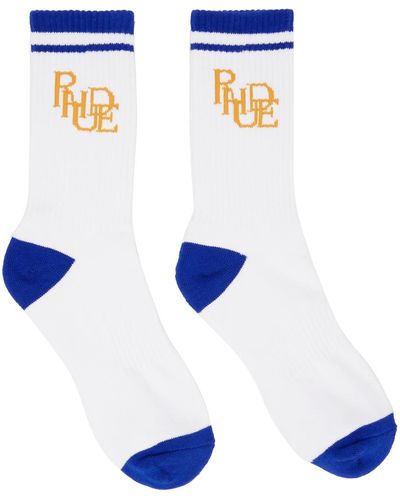 Rhude White & Blue Scribble Socks