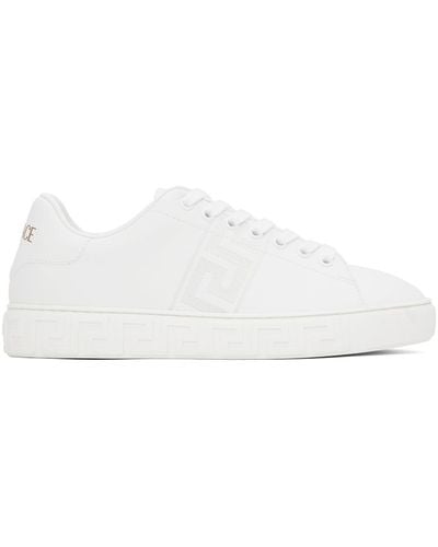 Versace White Embroidered Greca Trainers - Black