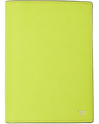 Tom Ford Green Small Grain Leather Passport Holder - Yellow