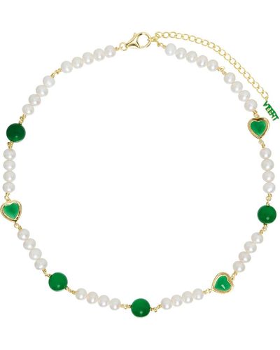 Veert Collier doré et vert à perles - Multicolore