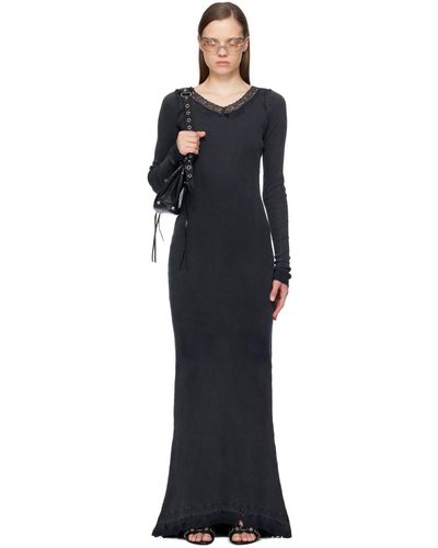 Balenciaga Robe longue noire à garniture en dentelle
