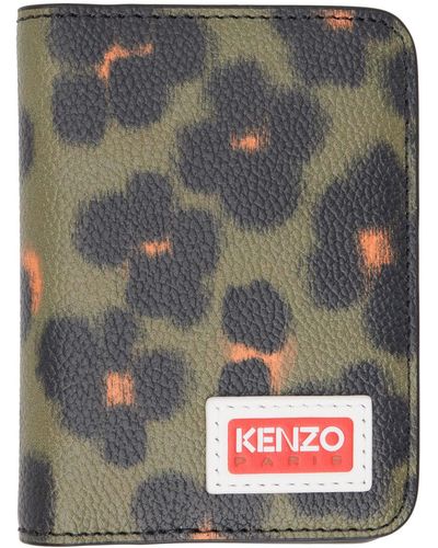 KENZO Khaki Paris Hana Leopard Wallet - Grey