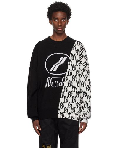 we11done & White Panelled Sweater - Black