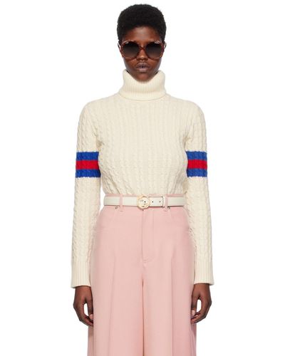 Gucci Off-white Cable Knit Turtleneck - Black