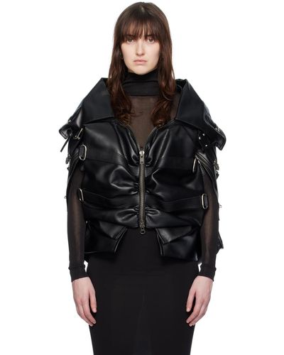 Junya Watanabe Black Gathered Faux-leather Jacket