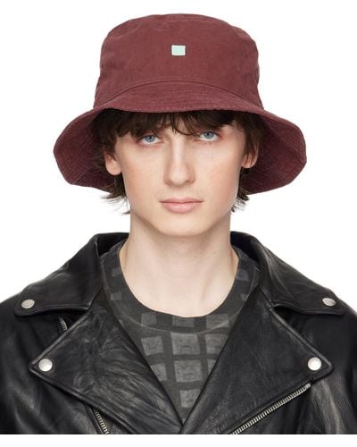 Acne Studios Burgundy Embroidered Bucket Hat - Black