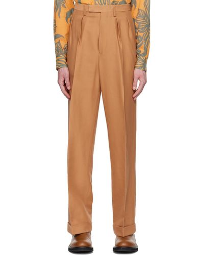 Dries Van Noten Tan Pleated Trousers - Multicolour