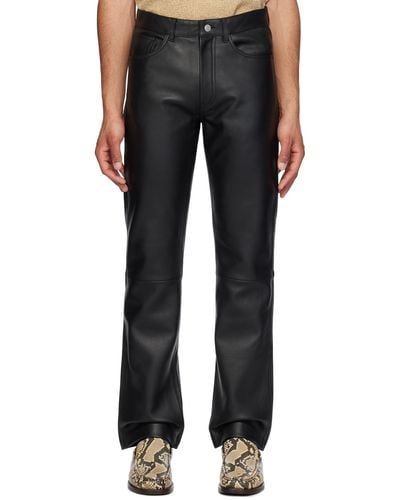 sunflower Straight-Fit Leather Trousers - Black