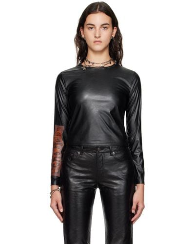 Acne Studios Crewneck Faux-leather Long Sleeve T-shirt - Black