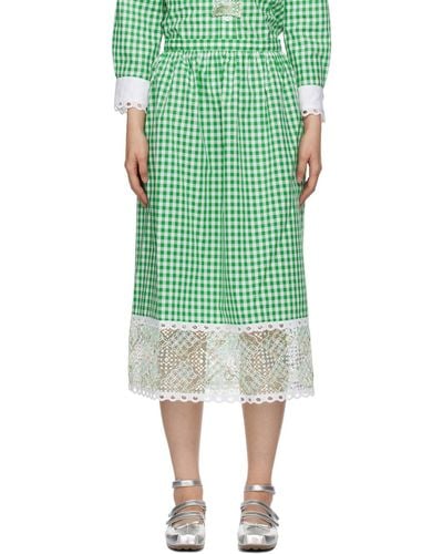 Anna Sui Gingham Midi Skirt - Green