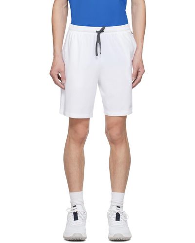 BOSS White Embroidered Shorts - Blue