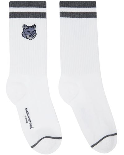 Maison Kitsuné White & Grey Bold Fox Head Sporty Socks