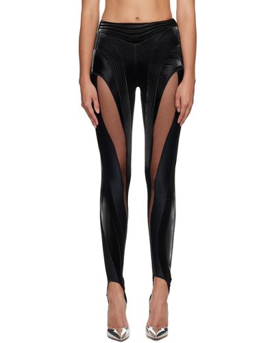 Mugler Black Quilted Faux-leather leggings