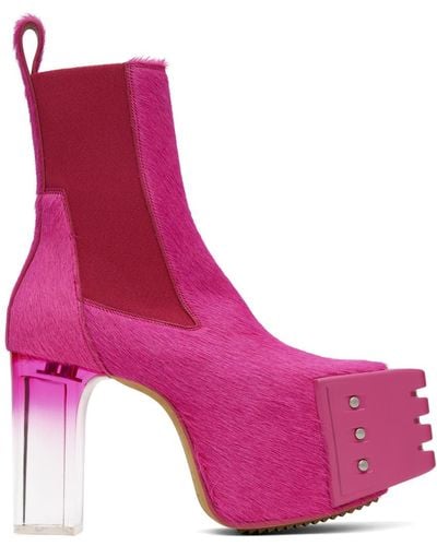 Rick Owens Pony Hair Platform Chelsea Boots - Pink