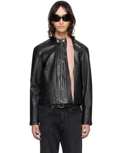 Acne Studios Black Band Collar Leather Jacket