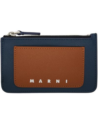 Marni Navy & Brown Saffiano Leather Card Holder - Black