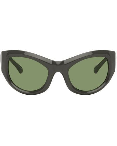 Dries Van Noten Gray Linda Farrow Edition Wrap Sunglasses - Green