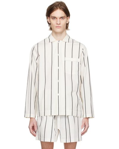 Tekla Off- Striped Pajama Shirt - White