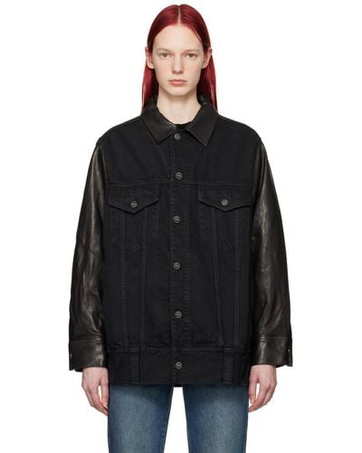 Khaite 'The Grizzo' Denim & Leather Jacket - Black