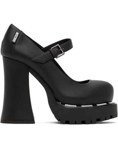 Moschino Chaussures à talon bottier noires à étiquette à logo