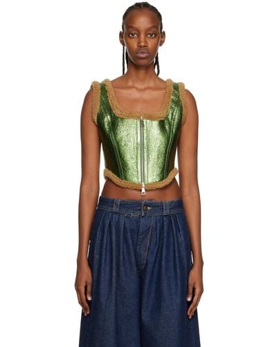 Jean Paul Gaultier Green 'the Laminated' Leather Tank Top - Black