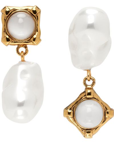 Erdem Boucles d'oreilles pendantes dorées à perle et à perle en verre - Blanc
